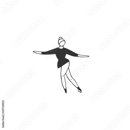 Vector hand drawn isolated icon, a figure skating woman.