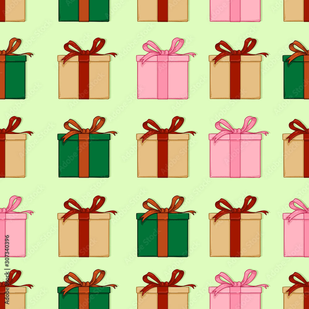 Vector Seamless Pattern of Cartoon Gift Boxes