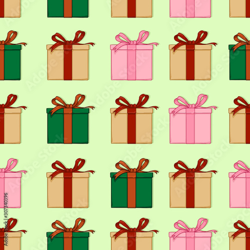 Vector Seamless Pattern of Cartoon Gift Boxes