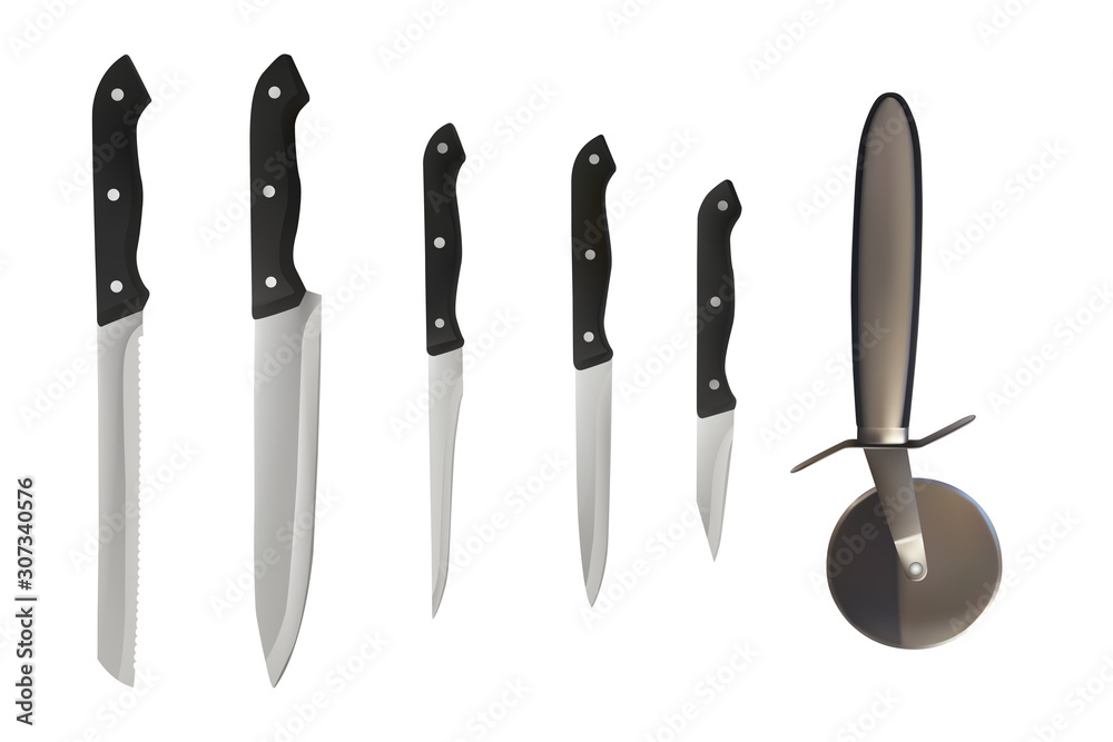 Knife set with black handle. Knife set with black handle.