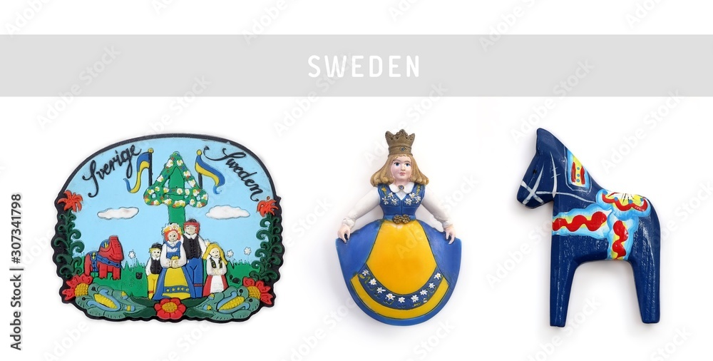 Souvenir (magnet) from Sweden isolated on white background