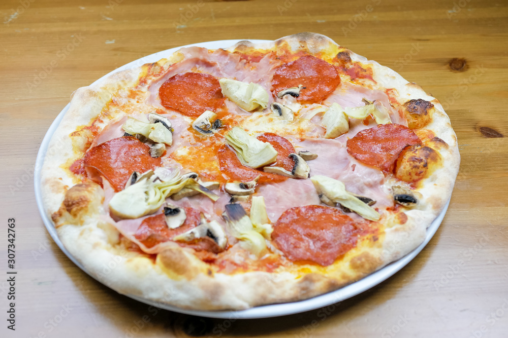 Pizza on a restaurant table