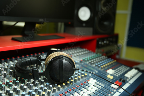 headphones in a music recording studio