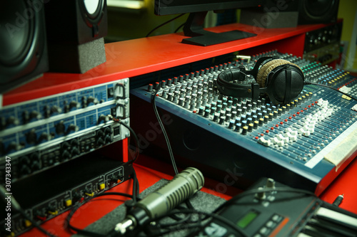 headphones in a music recording studio