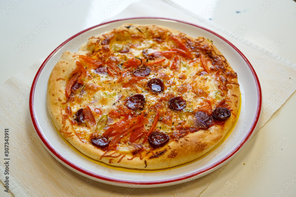 Pizza on a restaurant table