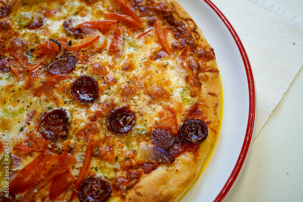 Pizza on a restaurant table