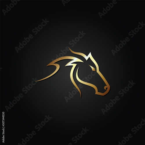 Gold Horse head logo design,vector illustration isolated on black background