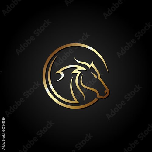 Gold Horse head logo design,vector illustration isolated on black background