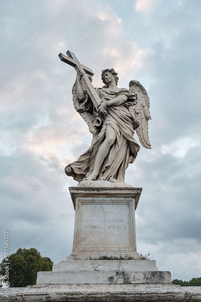 Rome, Italy - Sculpture of an angel Bernini on the Eliev Bridge of the Holy Angel