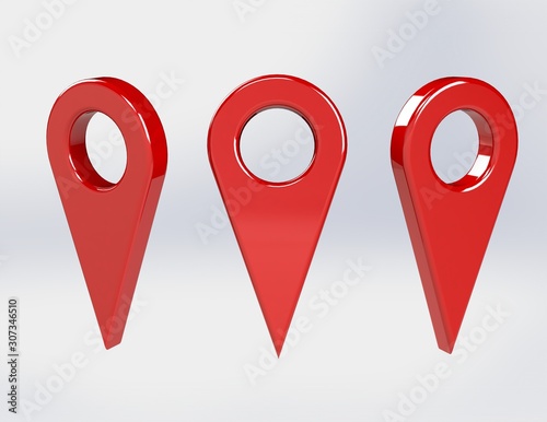 Red 3D map pointer, symbol, position isolated on white background - illustration