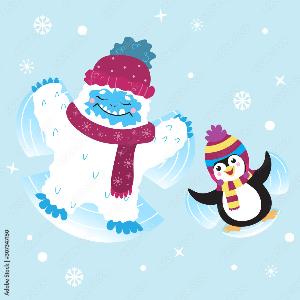 penguin doing snow angels vector image 