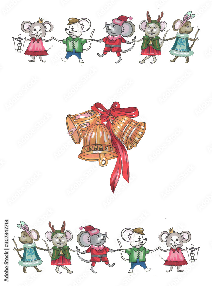 christmas bells and running and dancing mice in suits christmas bells and running and dancing mice in suits