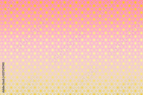 和柄 輪違い麻の葉 花 紅梅色