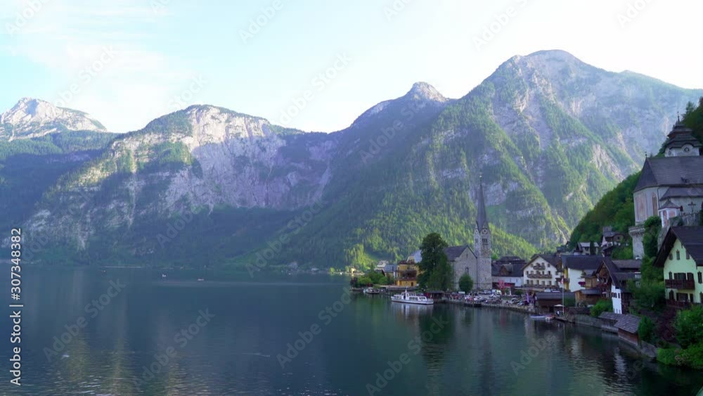 Hallstatt village on Hallstatter lake in Austrian Alps, Austria Hallstatt village on Hallstatter lake in Austrian Alps, Austria
