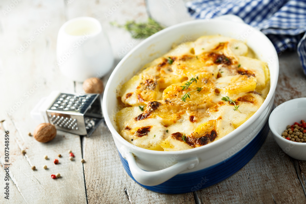 Homemade potato gratin with cream Homemade potato gratin with cream