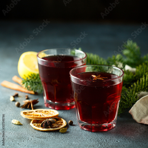 Homemade mulled wine with spices