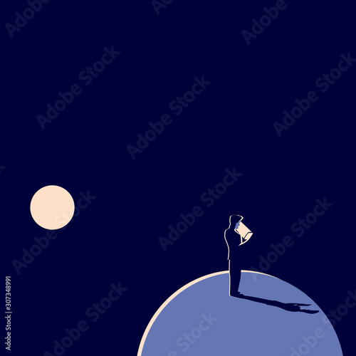 A man reads or watches a tablet or phone in a minimal style