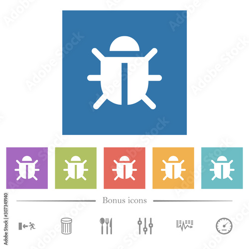 Computer bug flat white icons in square backgrounds