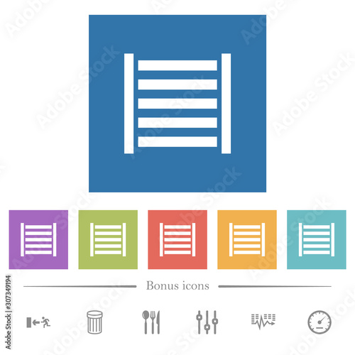 Railway flat white icons in square backgrounds