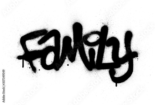 graffiti family word sprayed in black over white