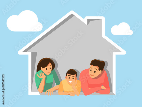 Family with children in the house  symbol,Vector illustration cartoon character.