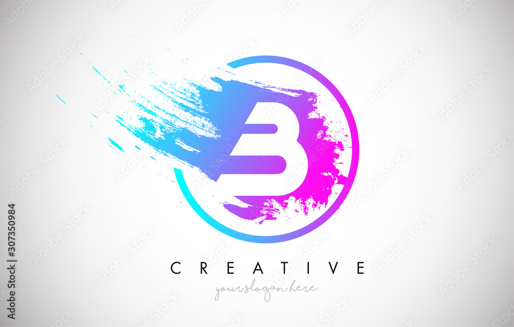 Obraz premium B Artistic Brush Letter Logo Design in Purple Blue Colors Vector