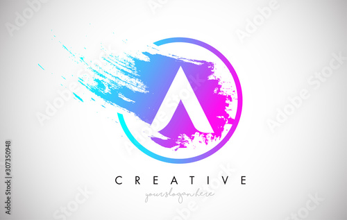 A Artistic Brush Letter Logo Design in Purple Blue Colors Vector