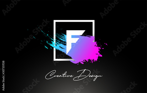 F Artistic Brush Letter Logo Design in Purple Blue Colors Vector
