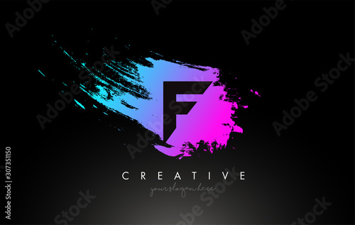 F Artistic Brush Letter Logo Design in Purple Blue Colors Vector