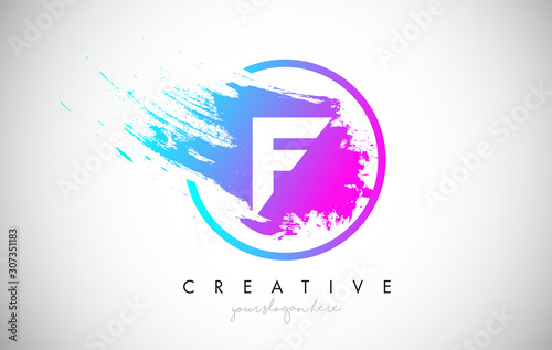 F Artistic Brush Letter Logo Design in Purple Blue Colors Vector