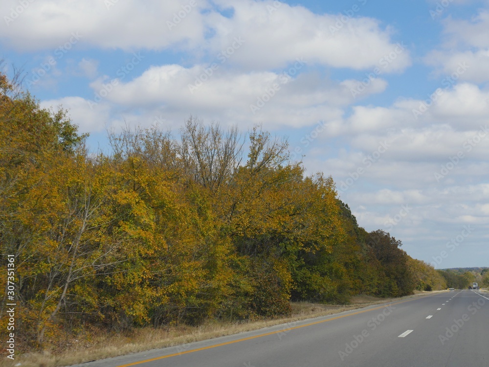 Colorful foliage along a highway in autumn