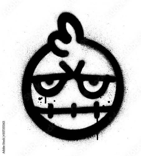 graffiti naughty monster icon sprayed in black over white