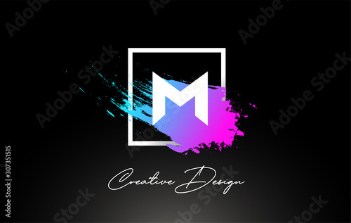 M Artistic Brush Letter Logo Design in Purple Blue Colors Vector