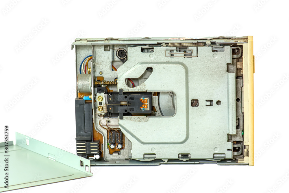 Floppy disk drive 3.5 inch isolated on a white background.