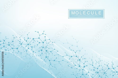 Scientific molecule background DNA double helix illustration with shallow depth of field. Mysterious wallpaper or banner with a DNA molecules. Genetics information vector