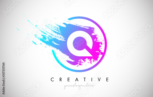 Q Artistic Brush Letter Logo Design in Purple Blue Colors Vector