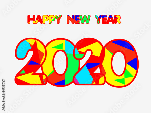 Happy New Year 2020 Letters Happy New Year 2020 Variety of colors on a white background