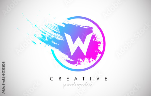 W Artistic Brush Letter Logo Design in Purple Blue Colors Vector