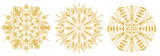 Set of snowflake sketch icon isolated on white background. Hand drawn mandala. Swirl gold icons for infographic, website, design or app.