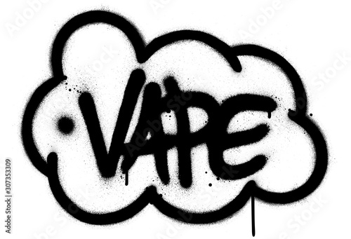 graffiti vape word in cloud shape sprayed in black over white