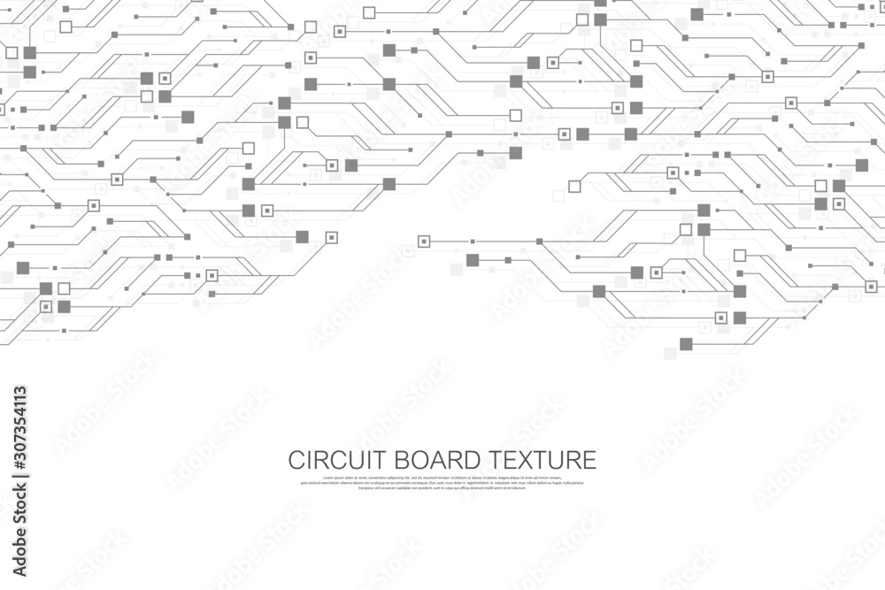 Technology abstract circuit board texture background. High-tech futuristic circuit board banner wallpaper. Engineering electronic motherboard vector illustration. Technological communication concept