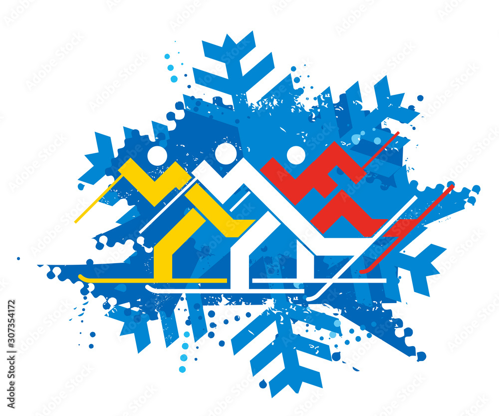 Cross Country Ski Racers, nordic skiing, grunge stylized. A expressive