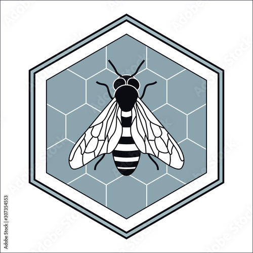 Logo noir et blanc avec une abeille et une ruche pour promouvoir un miel de qualité.