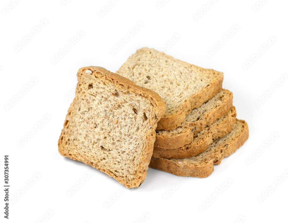 Slices of wholemeal bread isolated on a white background in close-up (high details) Slices of wholemeal bread isolated on a white background in close-up (high details)