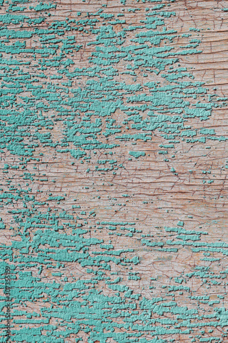 Old and peeling paint Over time, the green paint peeled off from the old boards and the wood texture cracked. Vintage Abstract Grunge Background