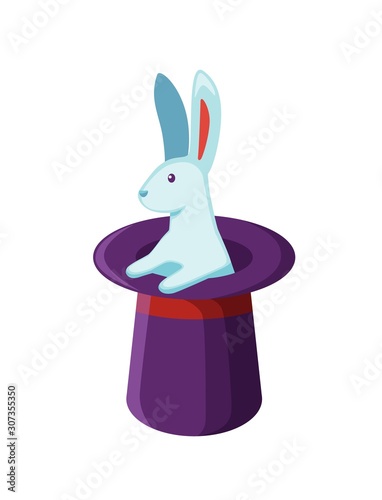 Valokuva Bunny in magician hat flat vector illustration