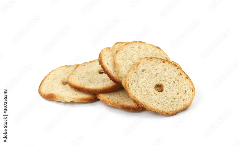 Bake rolls. Mini bread chips isolated on white background.
