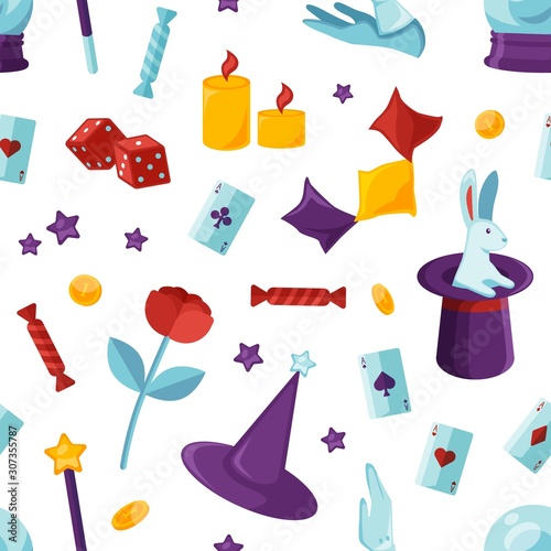 Equipment for magic show seamless pattern