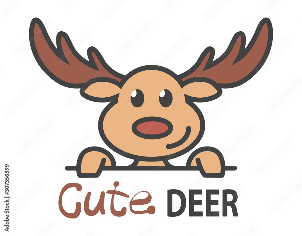 Logo template with cute curious deer. Vector logo design elk template for zoo, veterinary clinics, etc. Cartoon animal logo illustration. Logo template with cute curious deer. Vector logo design elk template for zoo, veterinary clinics, etc. Cartoon animal logo illustration.
