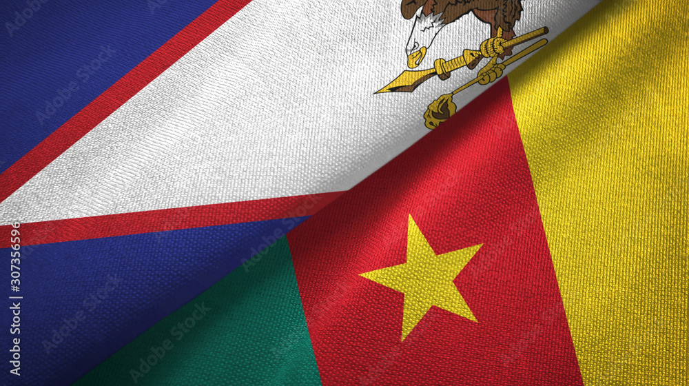 American Samoa and Cameroon two flags textile cloth, fabric texture American Samoa and Cameroon two flags textile cloth, fabric texture